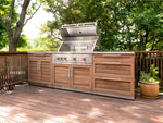 NewAge Outdoor Kitchens Stainless Steel 7-Piece Cabinet Set with 2 Door, Bar, Corner, Grill Cabinet, Platinum Grill, and Countertops 