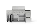 NewAge Outdoor Kitchens Outdoor Grill Island Stainless-Steel 6-Piece Cabinet Set with Casters and 3-Drawer, Grill Cabinet, Performance Grill, Side Burner and Dekton in Sirius Countertop - (Liquid Propane) 