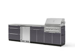 NewAge Outdoor Kitchens Aluminum 7-Piece Cabinet Set with 3-Drawer, Bar, Grill Cabinet, Platinum Grill, Countertops and Fridge-66543-Garage Giant 