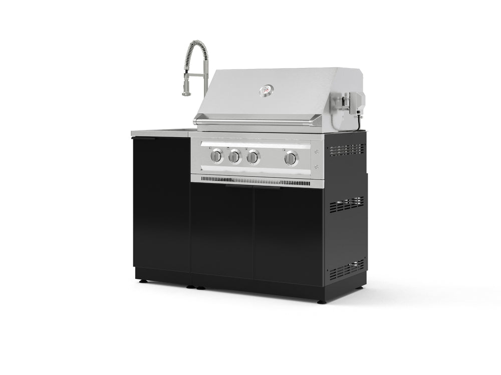 NewAge Outdoor Kitchens Outdoor Grill Island Aluminum 3-Piece Cabinet Set with Sink, Grill Cabinet, and Platinum Grill | 76336