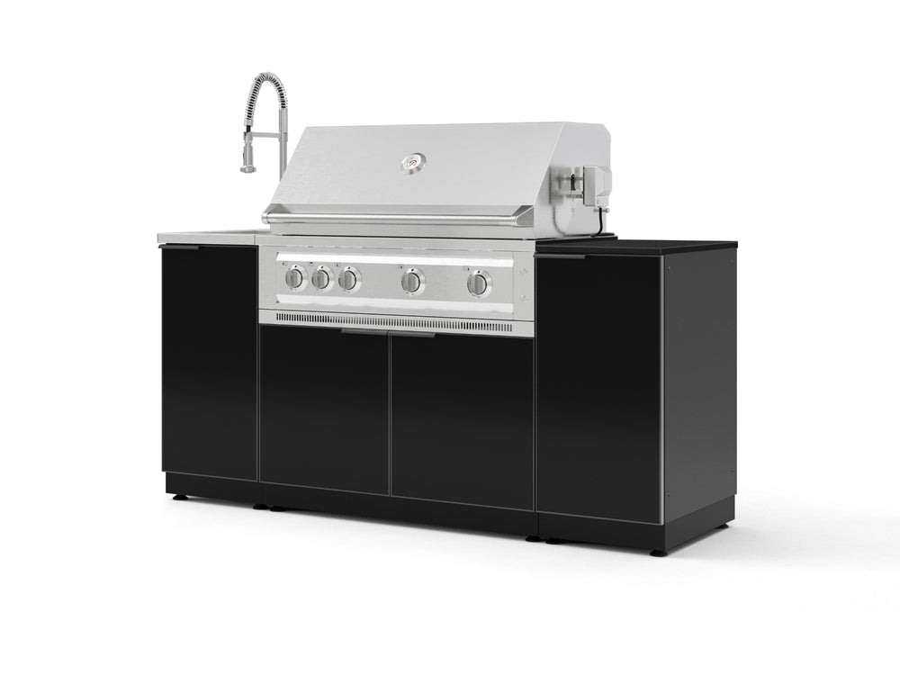 NewAge Outdoor Kitchens Outdoor Grill Island Aluminum 5-Piece Cabinet Set with Sink, 1 Door, Grill Cabinet, Platinum Grill and Stainless Steel Countertop - (Natural Gas) | Garage Giant