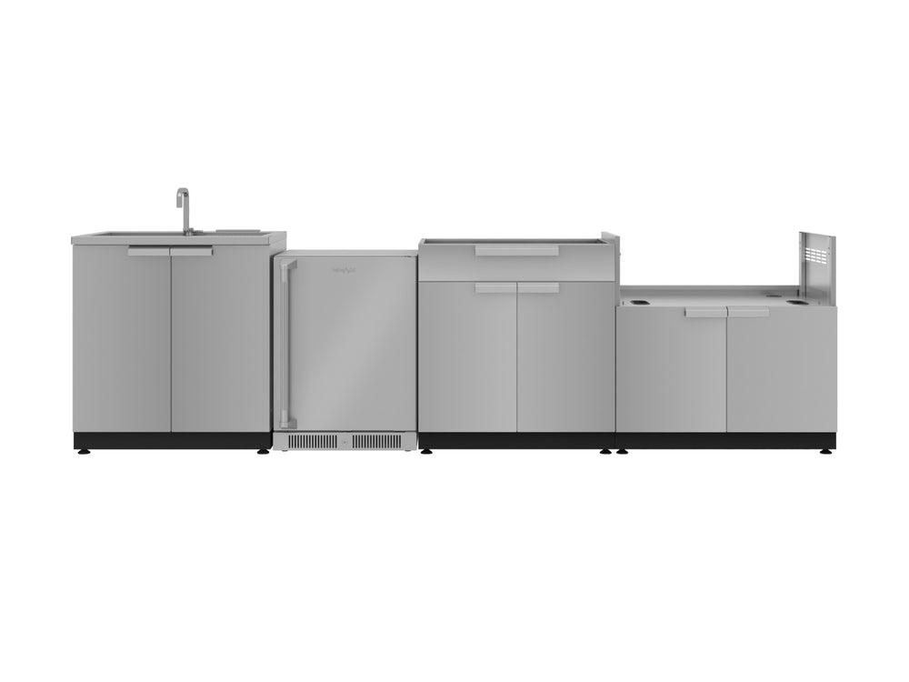 NewAge Outdoor Kitchens Stainless Steel 4-Piece Cabinet Set with Sink, Bar, Grill Cabinet and Fridge-66338-Garage Giant