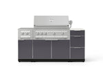 NewAge Outdoor Kitchens Outdoor Grill Island Aluminum 6-Piece Cabinet Set with 3-Drawer, Grill Cabinet, Platinum Grill, Dual Side Burner and Dekton in Aeris Countertop - (Liquid Propane) 
