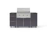 NewAge Outdoor Kitchens Outdoor Grill Island Aluminum 6-Piece Cabinet Set with Casters 1 Door, 3 Drawer, Grill Cabinet, Performance Grill and Dekton in Sirius Countertops - (Liquid Propane) 
