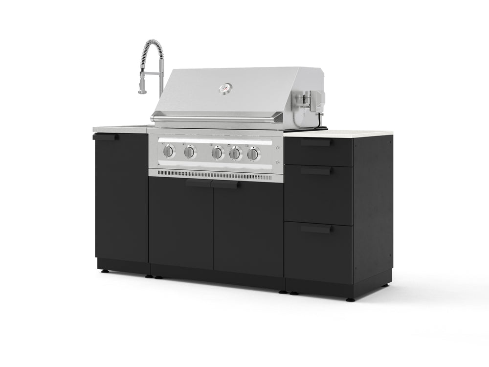 NewAge Outdoor Kitchens Outdoor Grill Island Stainless-Steel 5-Piece Cabinet Set with Sink, 3 Drawer, Grill Cabinet, Platinum Grill and Stainless Steel Countertop - (Natural Gas) | Garage Giant