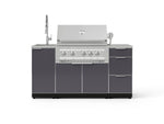 NewAge Outdoor Kitchens Outdoor Grill Island Aluminum 5-Piece Cabinet Set with Sink, 3 Drawer, Grill Cabinet, Platinum Grill and Stainless Steel Countertop 