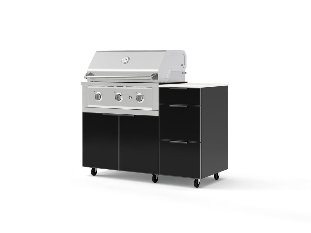 NewAge Outdoor Kitchens Outdoor Grill Island Aluminum 4-Piece Cabinet Set with Casters and 3-Drawer, Grill Cabinet, Performance Grill and Dekton in Aeris Countertop - (Liquid Propane) | Garage Giant