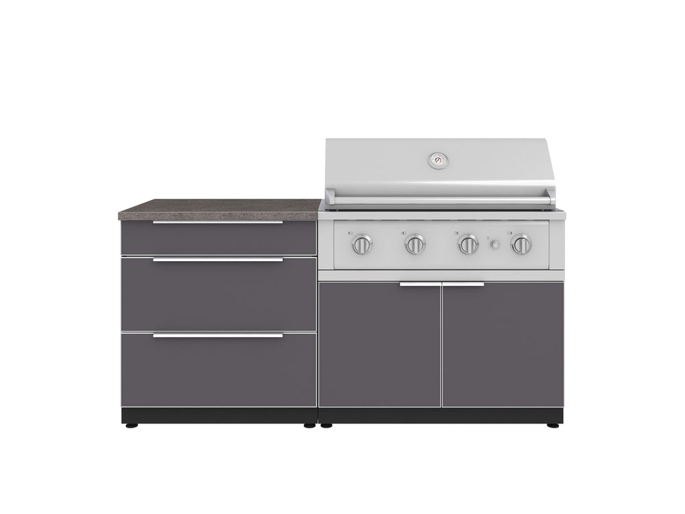 NewAge Outdoor Kitchens Aluminum 4-Piece Cabinet Set with 3 Drawer, Grill Cabinet, Performance Grill, and Countertop-71651-Garage Giant