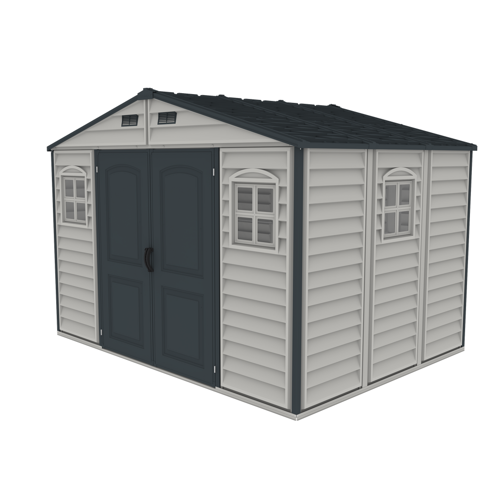 DuraMax WoodSide Plus 10.5' x 8' Vinyl Shed with Foundation Kit