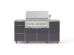 NewAge Outdoor Kitchens Outdoor Grill Island Aluminum 6-Piece Cabinet Set with Casters 1 Door, 3 Drawer, Grill Cabinet, Platinum Grill, Countertops-74912-Garage Giant 