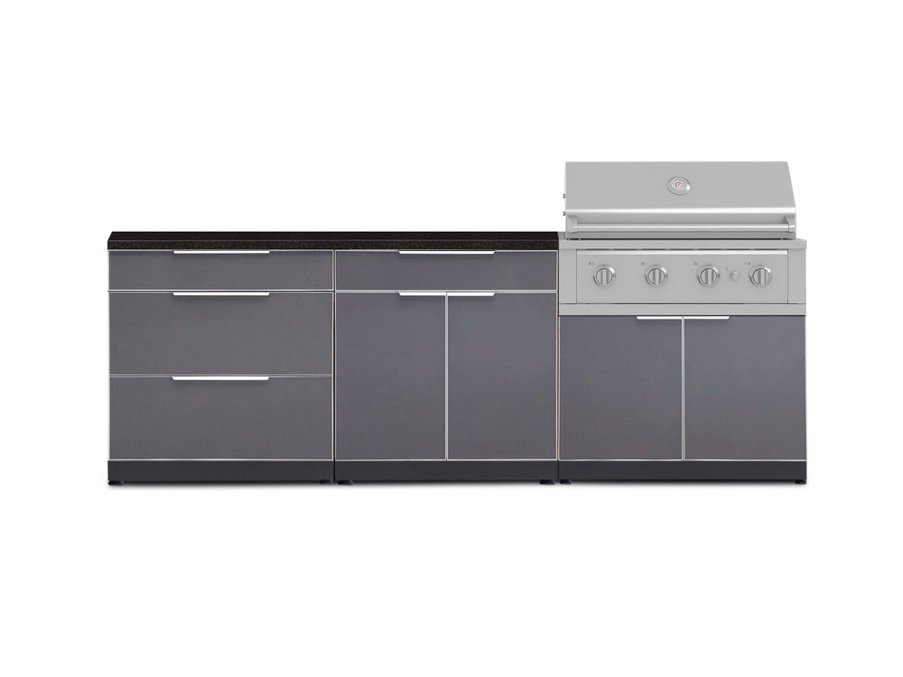 NewAge Outdoor Kitchens Aluminum 5-Piece Cabinet Set With 3 Drawer, Bar, Grill Cabinet, Performance Grill and Countertop-71157-Garage Giant
