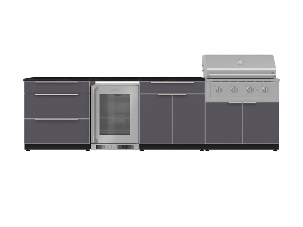 NewAge Outdoor Kitchens Aluminum 7-Piece Cabinet Set with 3-Drawer, Bar, Grill Cabinet, Performance Grill, Countertops and Fridge-71842-Garage Giant