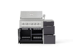 NewAge Outdoor Kitchens Outdoor Grill Island Aluminum 4-Piece Cabinet Set with 3-Drawer, Grill Cabinet, Platinum Grill and Countertop 