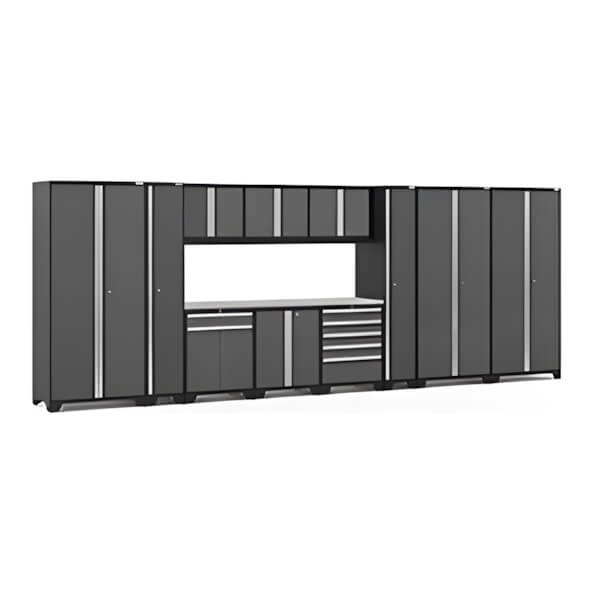 NewAge Garage Cabinets PRO Series Grey 12-Piece Set with Stainless Steel Top-52172-Garage Giant