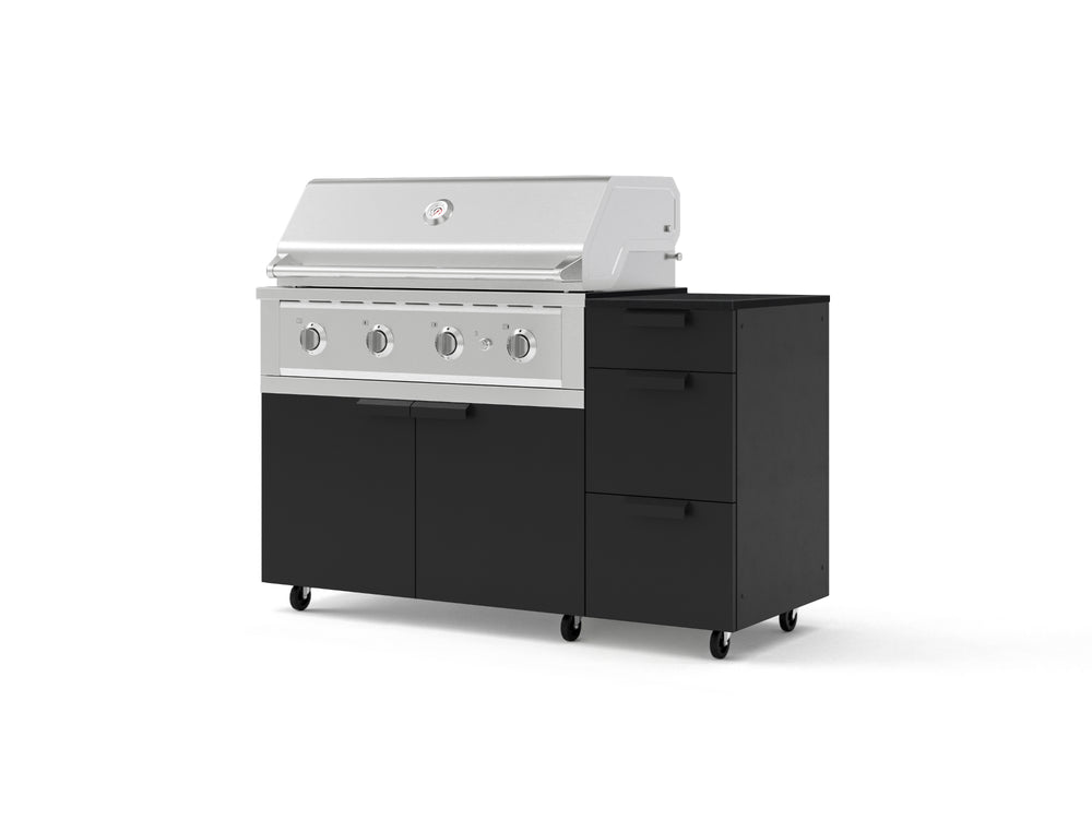 NewAge Outdoor Kitchens Outdoor Grill Island Stainless-Steel 4-Piece Cabinet Set with Casters and 3-Drawer, Grill Cabinet, Performance Grill and Dekton in Sirius Countertop - (Liquid Propane) | Garage Giant