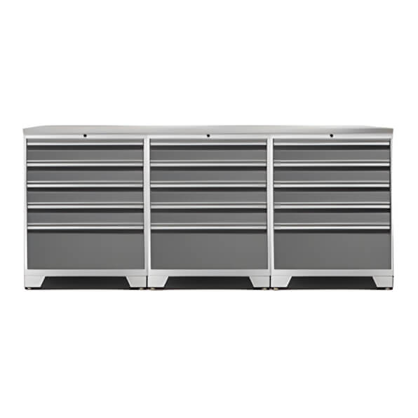 NewAge Garage Cabinets PRO Platinum 4-Piece Workbench Set with Stainless Steel Top-52404 + 36784-Garage Giant