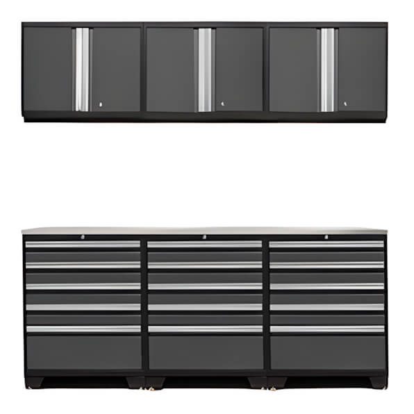NewAge Garage Cabinets PRO Grey 7-Piece Garage Storage Set with Stainless Steel Top-52004 + 36784 + 52000-Garage Giant