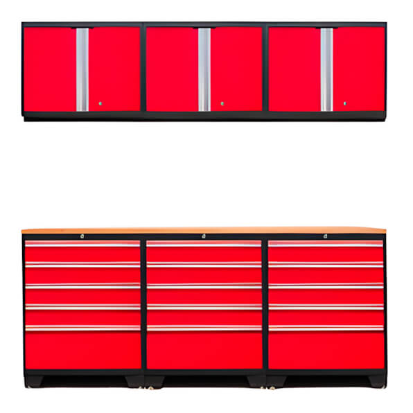 NewAge Garage Cabinets PRO Red 7-Piece Garage Storage Set with Bamboo Top-52204 + 32284 + 52200-Garage Giant