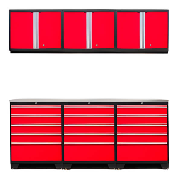 NewAge Garage Cabinets PRO Red 7-Piece Garage Storage Set with Stainless Steel Top-52204 + 36784 + 52200-Garage Giant
