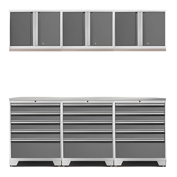 NewAge Garage Cabinets PRO Platinum 7-Piece Garage Storage Set with Stainless Steel Top-52404 + 36784 + 52400-Garage Giant