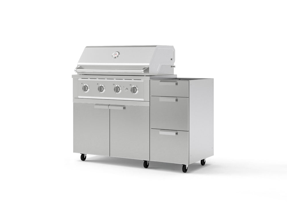 NewAge Outdoor Kitchens Outdoor Grill Island Stainless-Steel 3-Piece Cabinet Set with Casters and 3-Drawer, Grill Cabinet and Performance Grill - (Liquid Propane) | Garage Giant