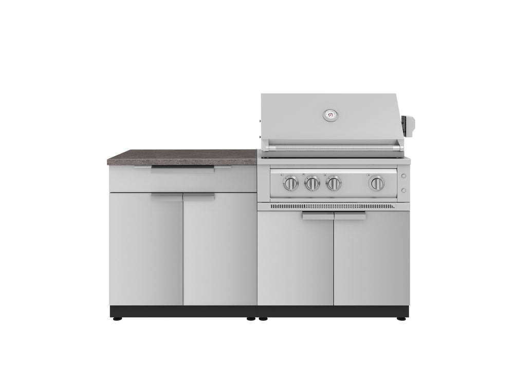 NewAge Outdoor Kitchens Stainless-Steel 4-Piece Cabinet Set with Bar, Grill Cabinet, Platinum Grill, and Countertop-71739-Garage Giant