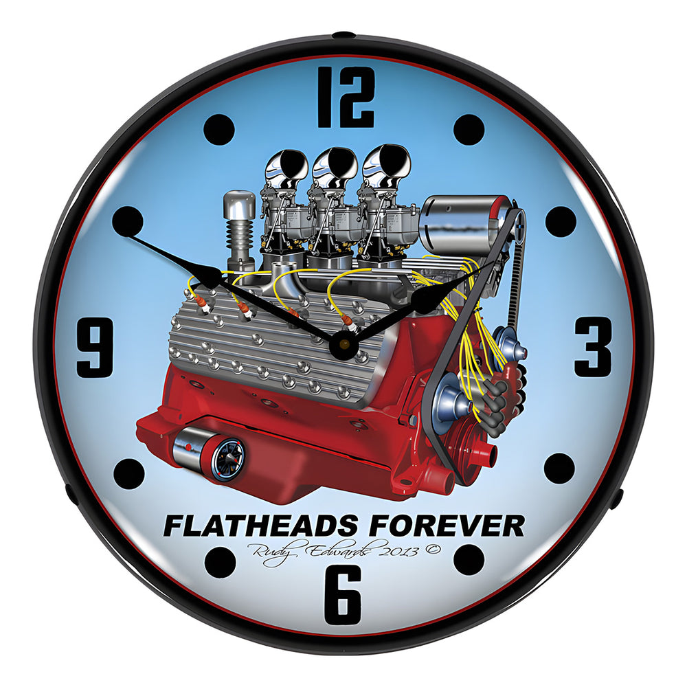 Collectable Sign and Clock Flathead V8 Backlit Wall Clock-1311471-Garage Giant