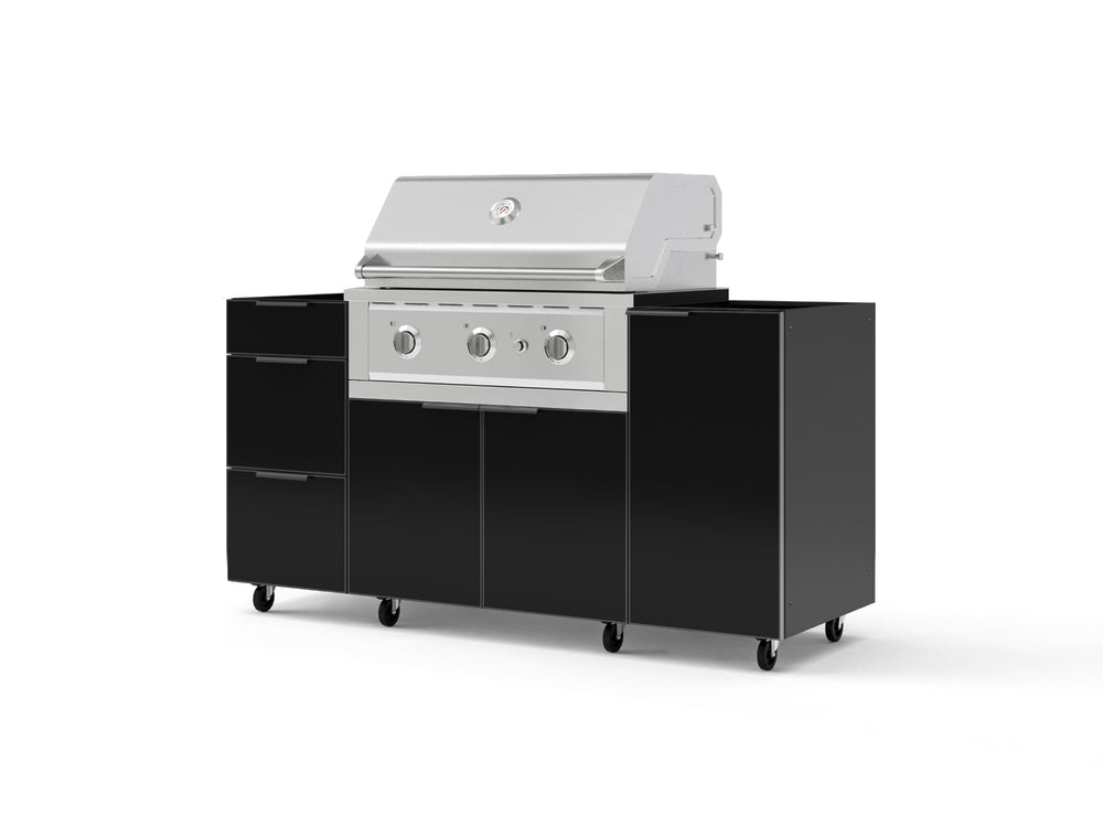 NewAge Outdoor Kitchens Outdoor Grill Island Aluminum 5-Piece Cabinet Set with Casters 1 Door, 3 Drawer, Grill Cabinet and Performance Grill - (Liquid Propane) | Garage Giant