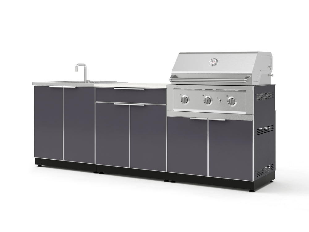 NewAge Outdoor Kitchens Aluminum 5-Piece Cabinet Set with Bar, Grill, Sink Cabinet, Performance Grill, and Countertop - (Liquid Propane) | Garage Giant