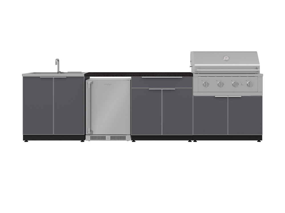 NewAge Outdoor Kitchens Aluminum 6-Piece Cabinet Set with Sink, Bar, Grill Cabinet, Performance Grill, Countertop and Fridge-71971-Garage Giant