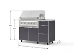NewAge Outdoor Kitchens Outdoor Grill Island Aluminum 4-Piece Cabinet Set with Casters and 3-Drawer, Grill Cabinet, Platinum Grill, Countertop 
