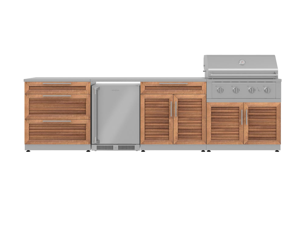 NewAge Outdoor Kitchens Stainless Steel 7-Piece Cabinet Set with 3-Drawer, Bar, Grill Cabinet, Performance Grill, Countertops and Fridge-67893-Garage Giant