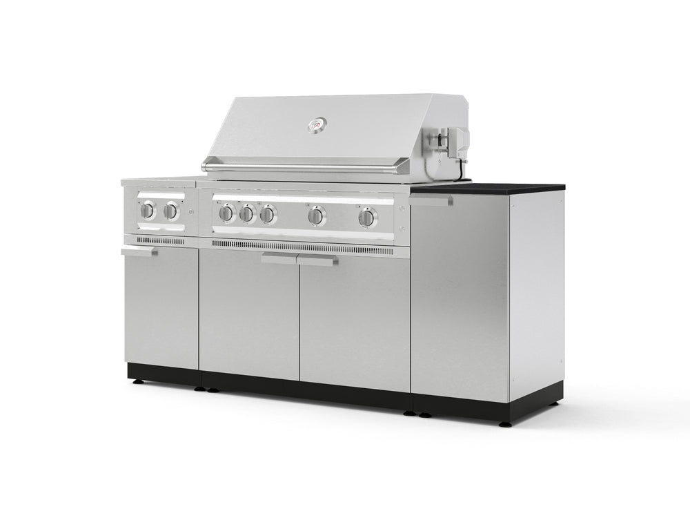 NewAge Outdoor Kitchens Outdoor Grill Island Stainless-Steel 6-Piece Cabinet Set with 1-Door, Grill Cabinet, Platinum Grill, Dual Side Burner and Dekton in Sirius Countertop - (Liquid Propane) | Garage Giant