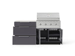 NewAge Outdoor Kitchens Aluminum 4-Piece Cabinet Set with 3 Drawer, Grill Cabinet, Performance Grill and Countertop - (Natural Gas) 