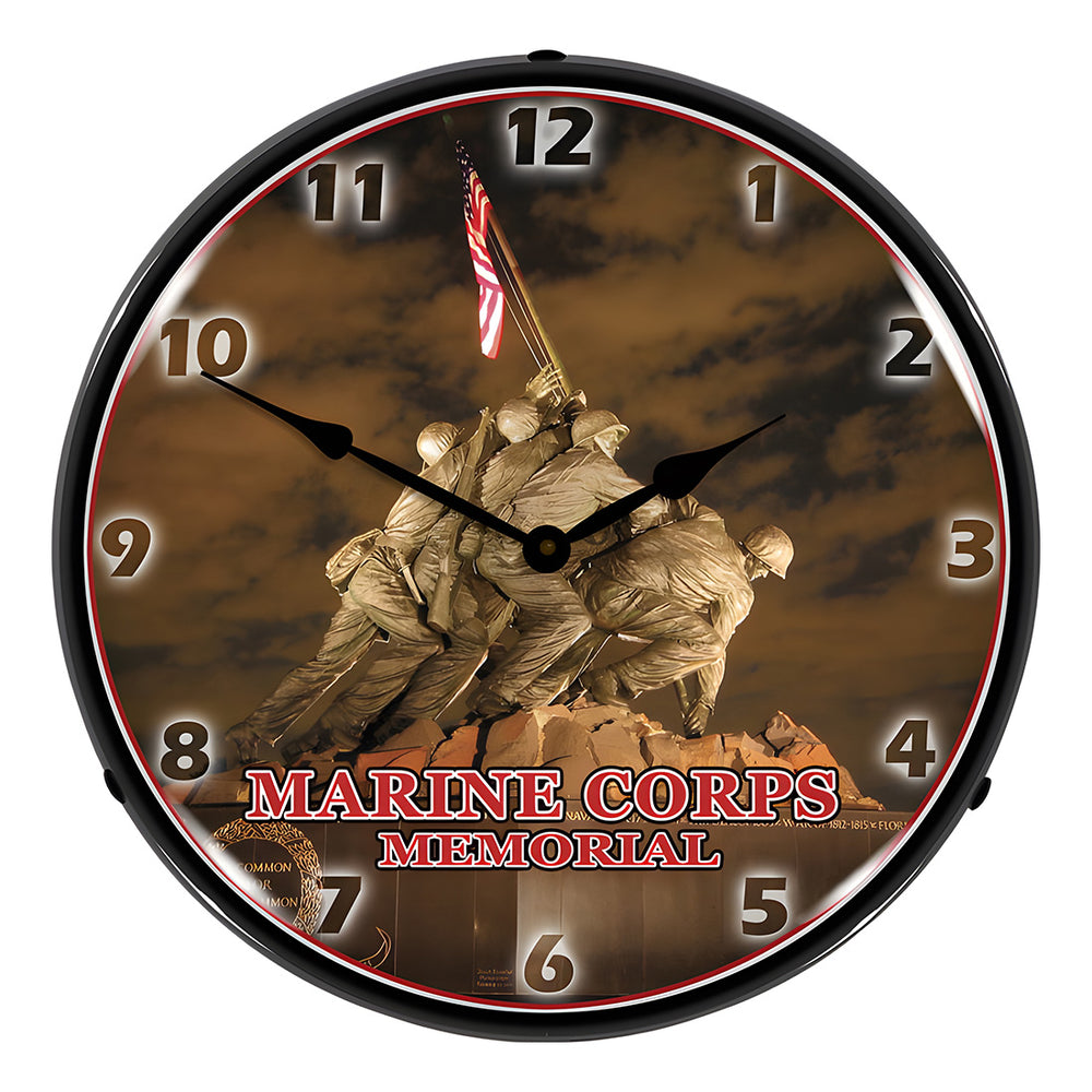 Collectable Sign and Clock Marine Corps Memorial Iwo Jima Backlit Wall Clock-1404500-Garage Giant