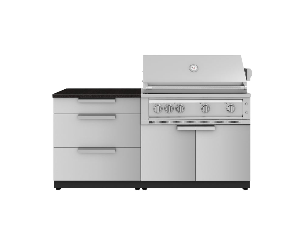 NewAge Outdoor Kitchens Stainless-Steel 4-Piece Cabinet Set with 3 Drawer, Grill Cabinet, Platinum Grill, and Countertop-71630-Garage Giant
