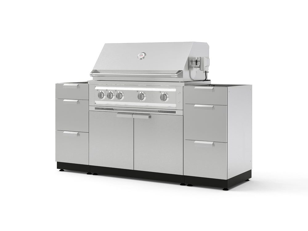 NewAge Outdoor Kitchens Outdoor Grill Island Stainless-Steel 5-Piece Cabinet Set with 3 Drawers, Grill Cabinet and Platinum Grill - (Natural Gas) | Garage Giant