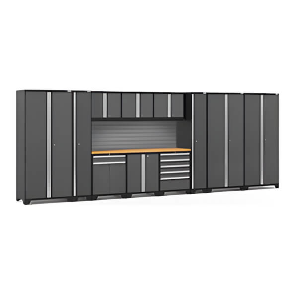 NewAge Garage Cabinets PRO Series Grey 12-Piece Set with Bamboo Top and Slatwall-58545-Garage Giant