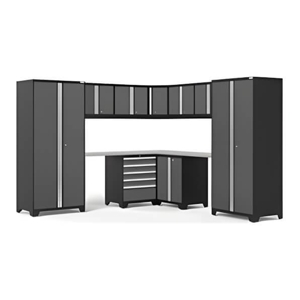 NewAge Garage Cabinets PRO Series Grey 12-Piece Corner Set with Stainless Steel Tops-59880-Garage Giant