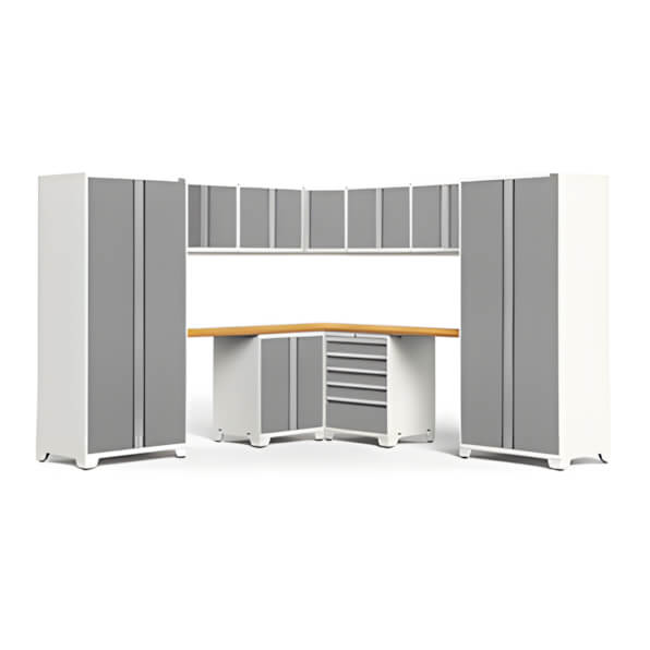 NewAge Garage Cabinets PRO Series Platinum 12-Piece Corner Set with Bamboo Tops and LEDs-59889-Garage Giant