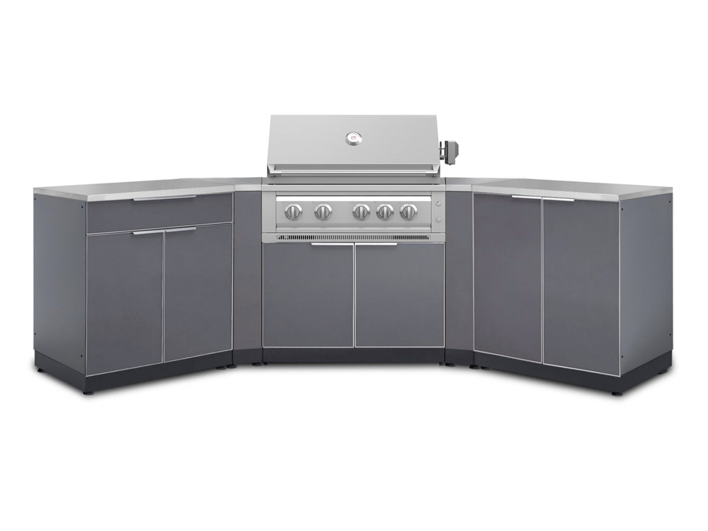 NewAge Outdoor Kitchens Aluminum 7-Piece Cabinet Set with 2 Door, Bar, Corner, Grill Cabinet, Platinum Grill, and Countertops-71007-Garage Giant