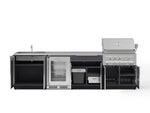 NewAge Outdoor Kitchens Aluminum 6-Piece Cabinet Set with Sink, Bar, Grill Cabinet, Platinum Grill, Countertop and Fridge-66331-Garage Giant 