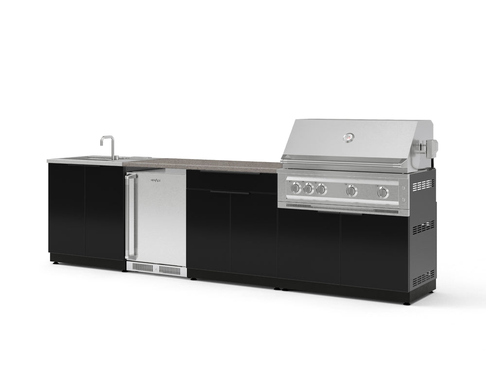 NewAge Outdoor Kitchens Aluminum 6-Piece Cabinet Set with Sink, Bar, Grill Cabinet, Platinum Grill, Countertop and Stainless Steel Door Fridge-73790-Garage Giant