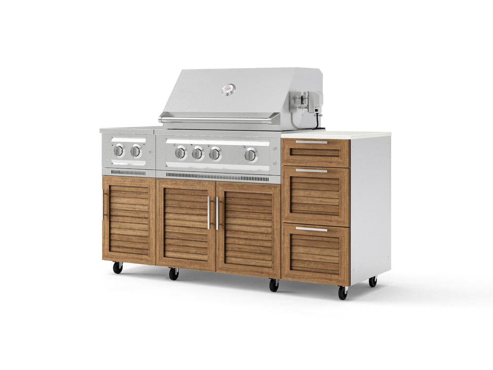 NewAge Outdoor Kitchens Outdoor Grill Island Stainless-Steel Louvered Doors 6-Piece Cabinet Set with Casters and 3-Drawer, Grill Cabinet, Platinum Grill, Dual Side Burner and Dekton in Aeris Countertop - (Liquid Propane) | Garage Giant