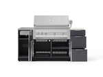 NewAge Outdoor Kitchens Outdoor Grill Island Aluminum 5-Piece Cabinet Set with Sink, 3 Drawer, Grill Cabinet, Platinum Grill and Stainless Steel Countertop - (Natural Gas) 