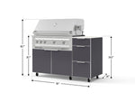 NewAge Outdoor Kitchens Outdoor Grill Island Aluminum 4-Piece Cabinet Set with Casters and 3-Drawer, Grill Cabinet, Platinum Grill and Dekton in Aeris Countertop - (Liquid Propane) 