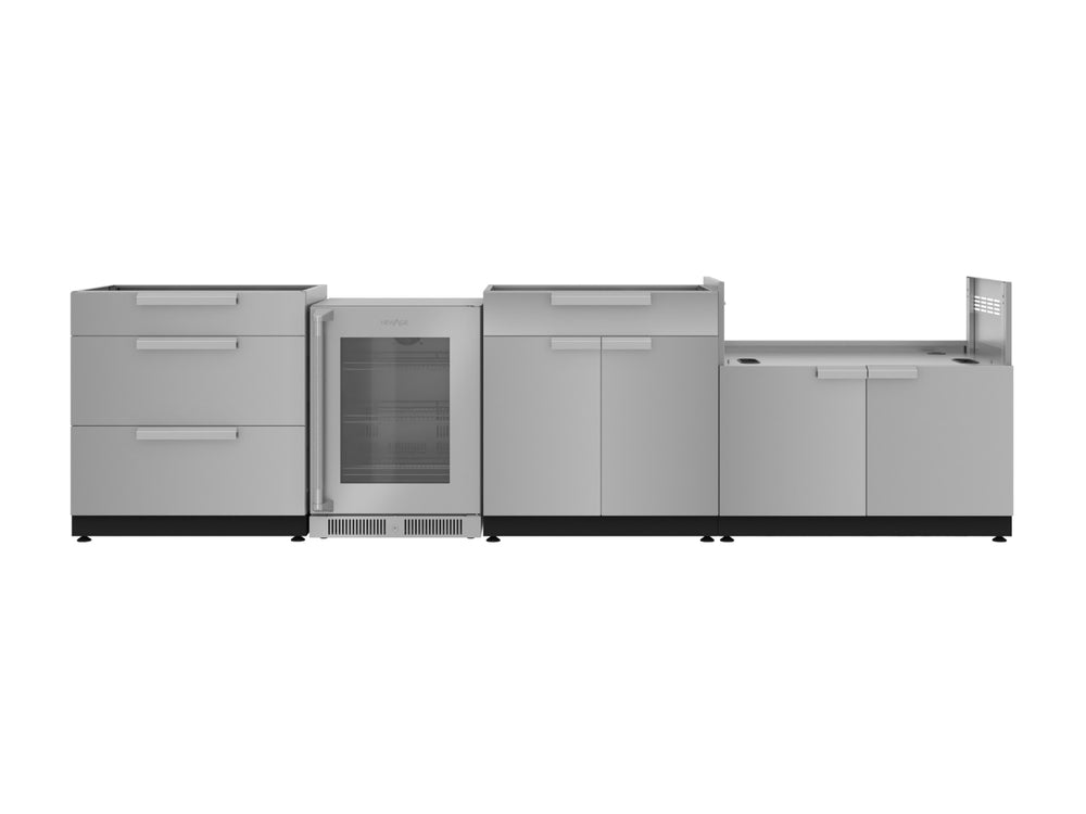 NewAge Outdoor Kitchens Stainless Steel 4-Piece Cabinet Set with 3-Drawer, Bar, Grill Cabinet and Fridge-66581-Garage Giant