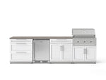 NewAge Outdoor Kitchens Stainless Steel 7-Piece Cabinet Set with 3-Drawer, Bar, Grill Cabinet, Performance Grill, Countertops, and Stainless Steel Door Fridge-73686-Garage Giant 