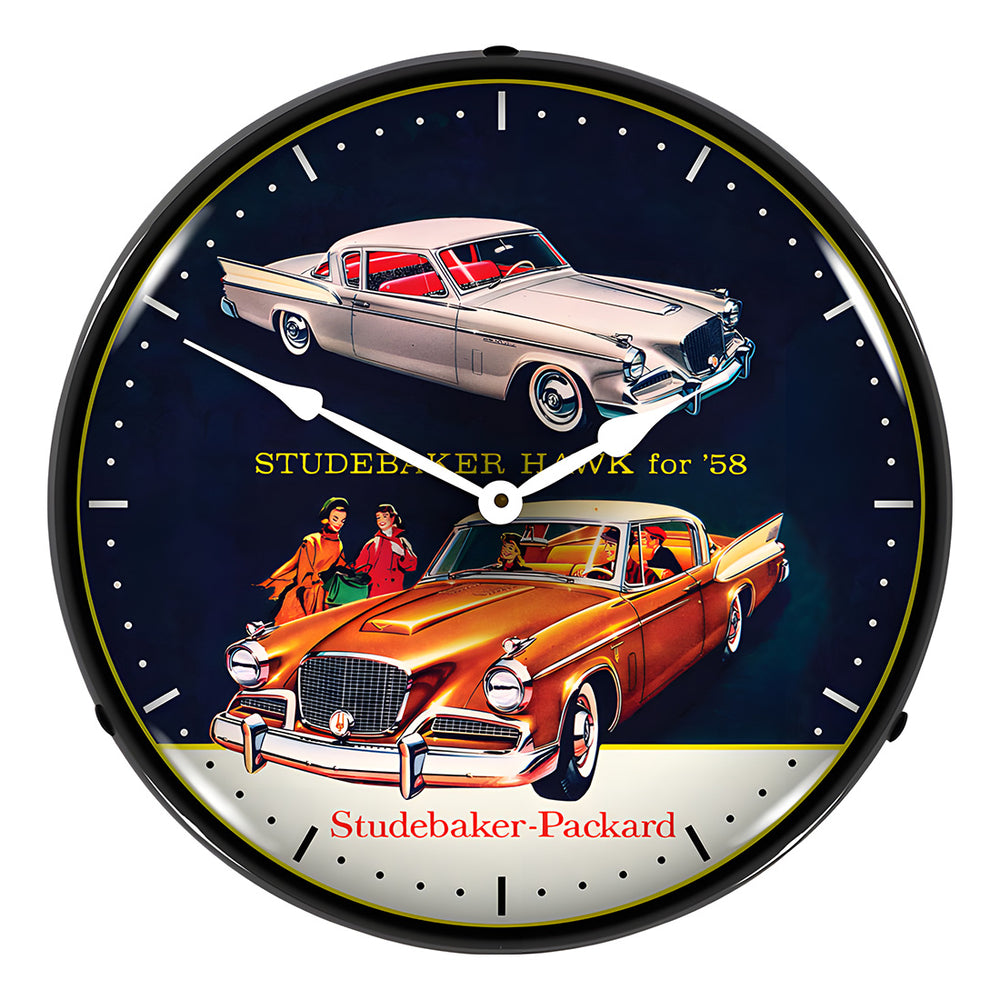 Collectable Sign and Clock 1958 Studebaker Hawk Backlit Wall Clock-1611676-Garage Giant