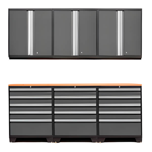 NewAge Garage Cabinets PRO Grey 7-Piece Garage Storage Set with Bamboo Top-52004 + 32284 + 52015-Garage Giant